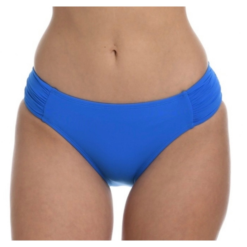 NWT La Blanca Island Goddess Side Shirred Hipster Bikini Bottom Capri Blue